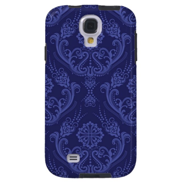Coque Casemate Pour Samsung Galaxy Papier peint bleu damassé fleuri (Dos)