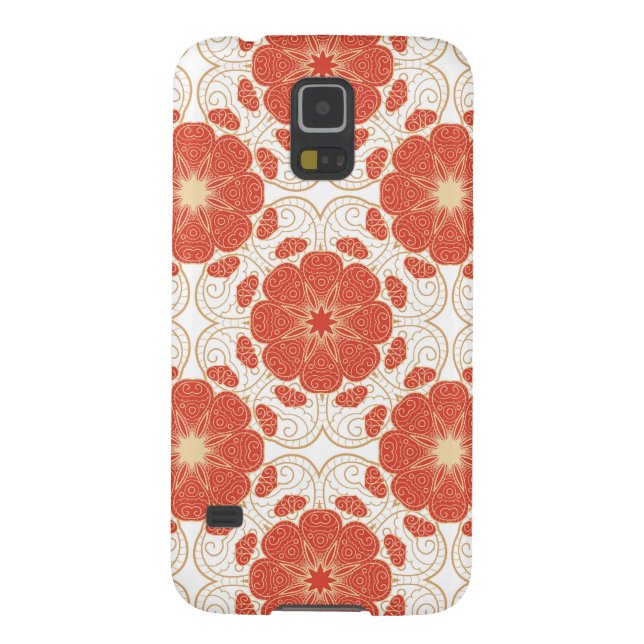 Coque Casemate Pour Samsung Galaxy Rouge et motif floral de dentelle d'or (Dos)