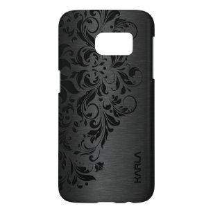 Coque Samsung Galaxy S7 Texture en métal noir et dentelle florale noire