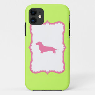 coque Dachshund vert et rose