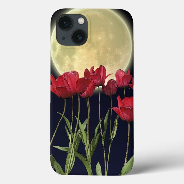 Coque d'appareil artistique Red Tulips & Moon (Verso)
