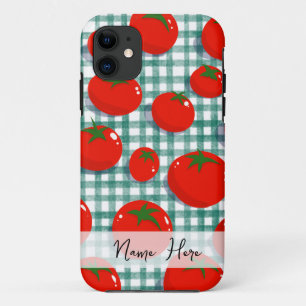 Coque de téléphone à carreaux verts avec tomate pe