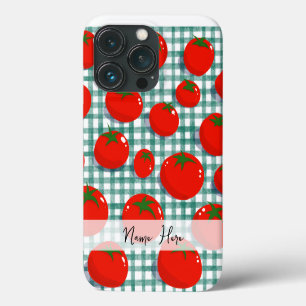 Coque de téléphone à carreaux verts avec tomate pe