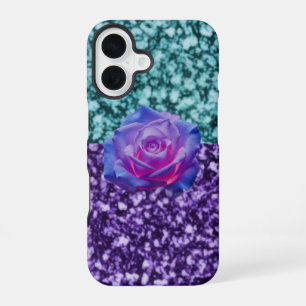 Coque de téléphone Iphone 16 Gliter avec une rose.