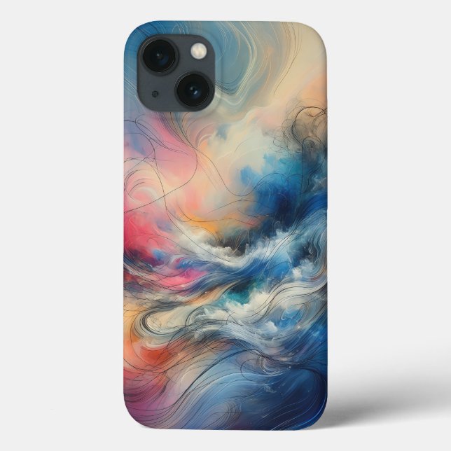 Coque de téléphone Modern Ethereal Cloud Flow Bleu (Verso)