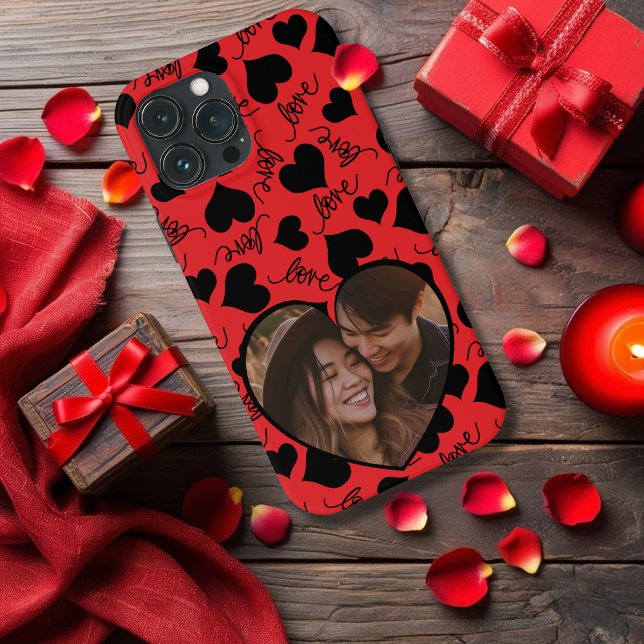 Coque de téléphone personnalisée | Amour en forme  (Custom iPhone Case | Heart-Shaped LOVE Design red)
