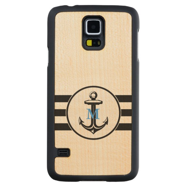 Coque En Érable Galaxy S5 Case Monogramme bleu| Ancre classique (Dos)