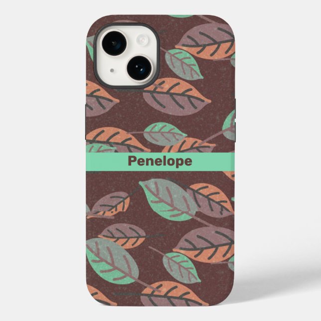 Coque Feuille moderne Mint Green Orange et violet- (Verso)