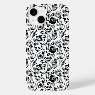 Coque floral noir et blanc tiré à la main
