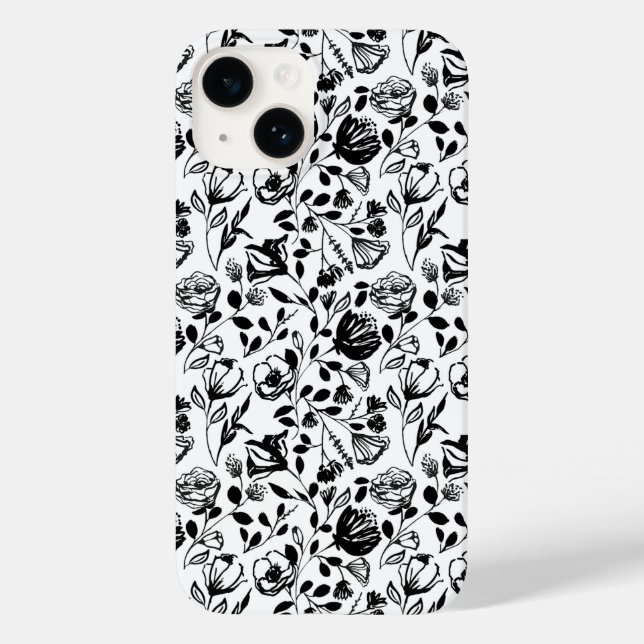 Coque floral noir et blanc tiré à la main (Verso)