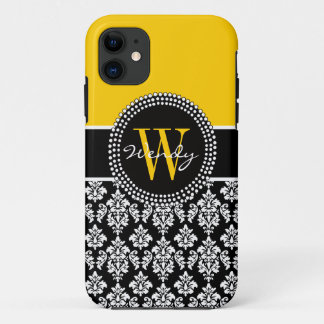 Coque initial jaune-damassé personnalisé