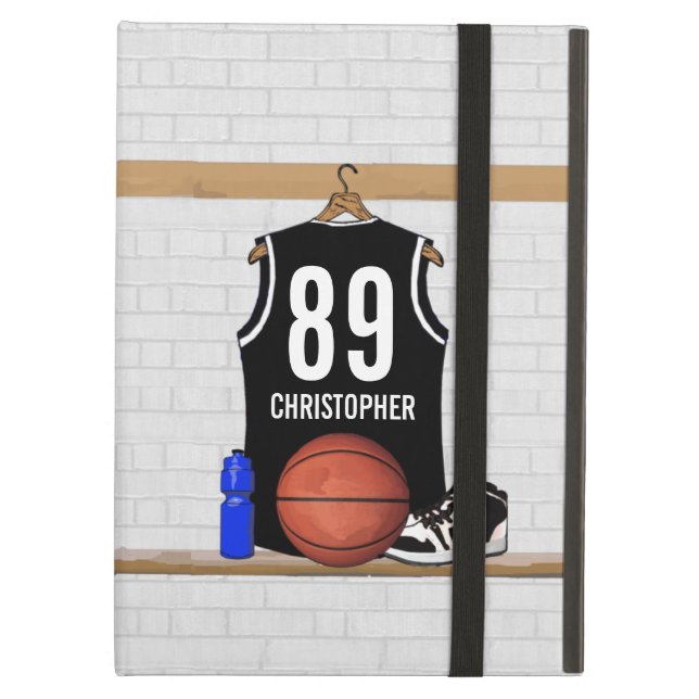 Coque iPad Air Basket-ball noir et blanc personnalisé Jersey (Devant fermé)