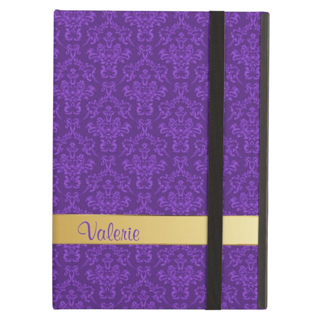 Coque iPad Air Boîtier d'air chic personnalisé pourpre Damask iPa (Devant fermé)