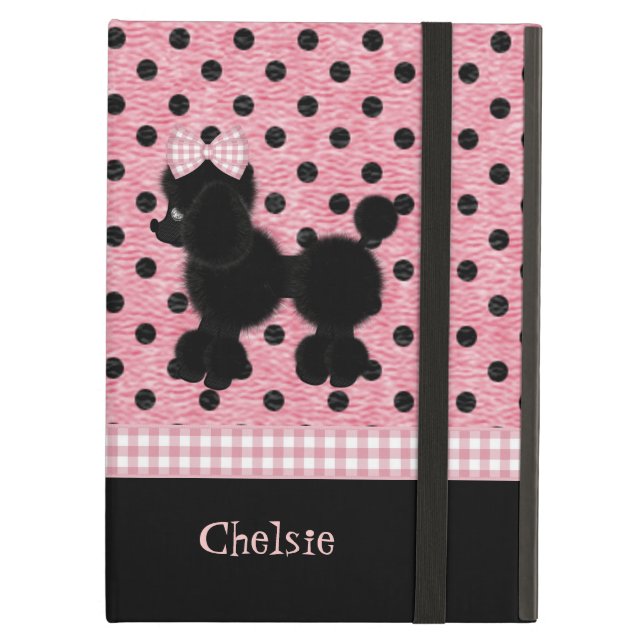 Coque iPad Air Boîtier d'air pour iPad Pois et poodle rose et noi (Devant fermé)