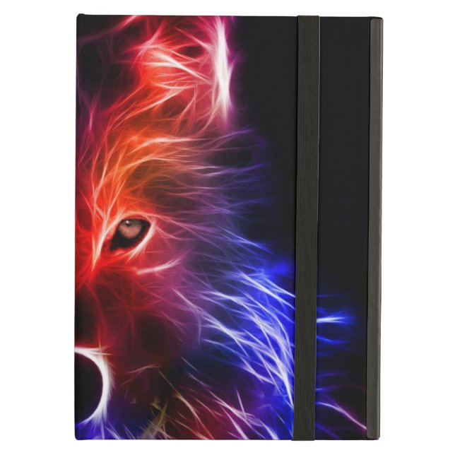 Coque iPad Air Caisse noire d'air d'iPad avec le loup lumineux (Devant fermé)