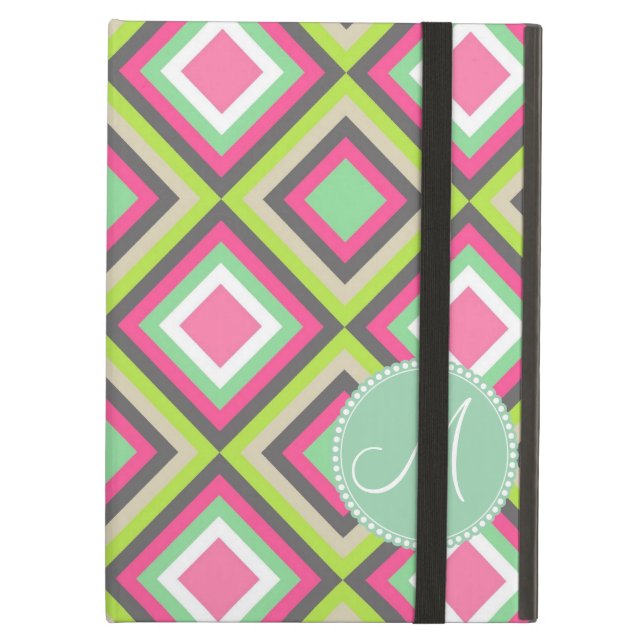 Coque iPad Air Carré gris vert assez rose de diamants de (Devant fermé)