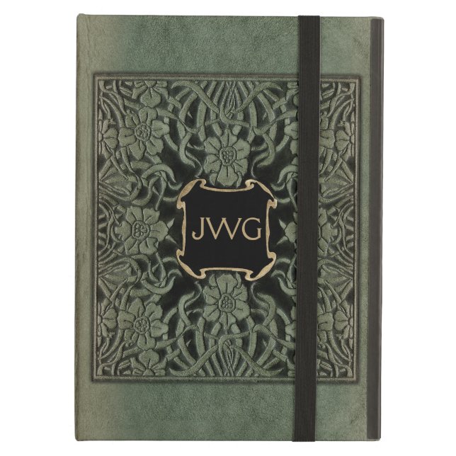 Coque iPad Air Couverture de livre monogramme en cuir antique (Devant fermé)