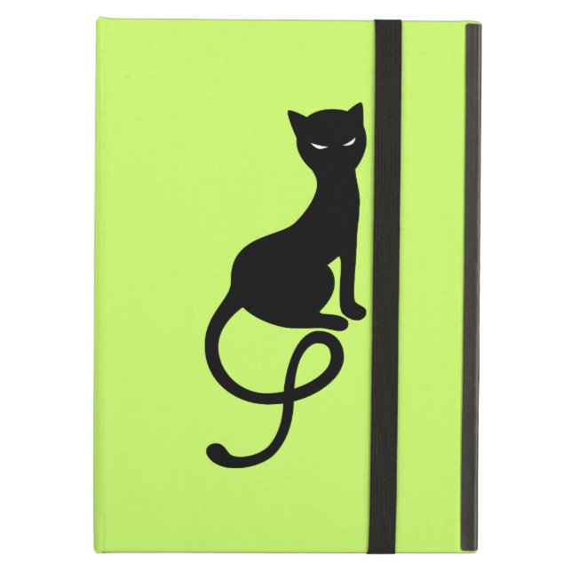 Coque iPad Air Folio mauvais aimable vert de chat noir (Devant fermé)