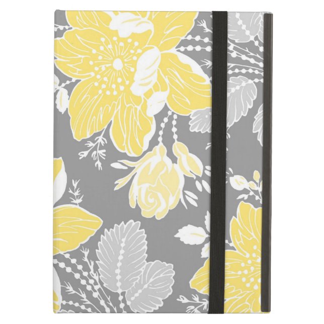 Coque iPad Air je capitonne le motif floral gris de citron (Devant fermé)