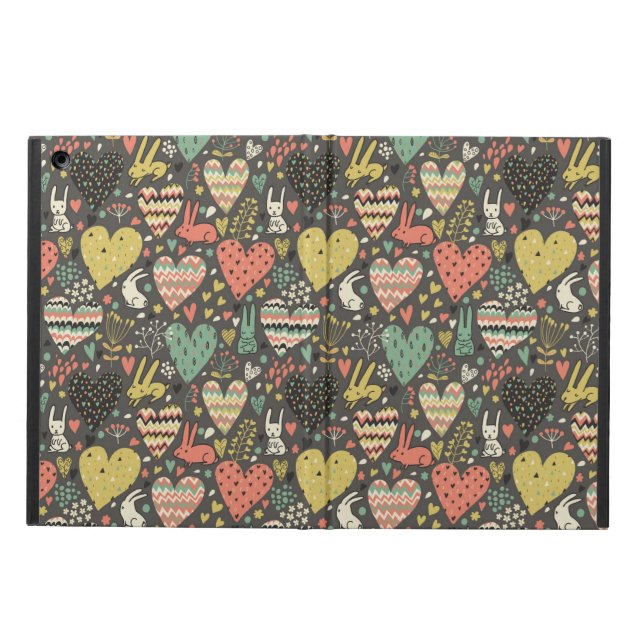 Coque iPad Air Motif mignon de lapins d'amour avec des coeurs (Extérieur)