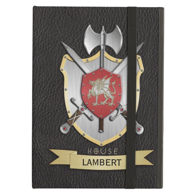 Coque iPad Air Noir de crête de bataille de Sigil de dragon (Devant fermé)