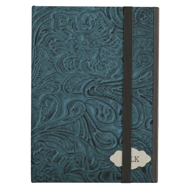Coque iPad Air Simili cuir usiné par bleu turquoise personnalisé (Devant fermé)