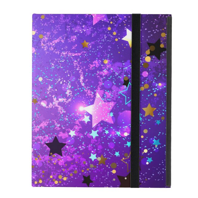 Coque iPad Arrière - plan de feuille violet avec étoiles (Devant fermé)