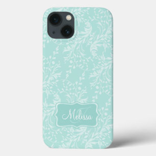 Coque ipad de nom turquoise à motif damask fleur s