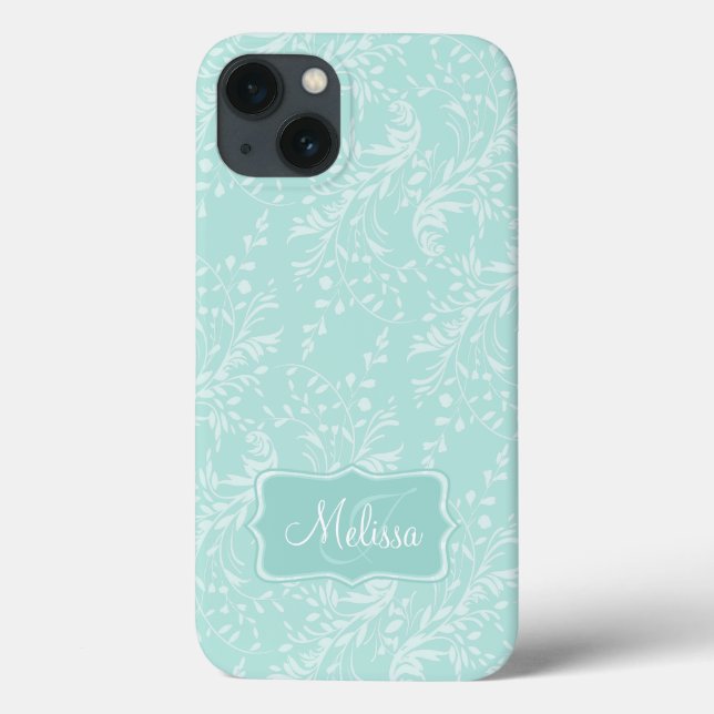 Coque ipad de nom turquoise à motif damask fleur s (Verso)
