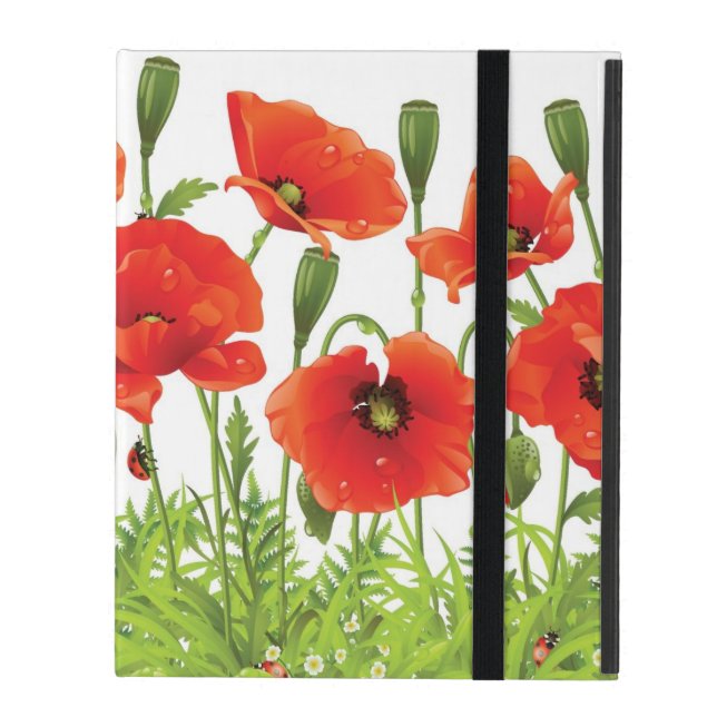 Coque iPad Frontière horizontale avec le pavot rouge (Devant fermé)