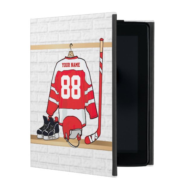 Coque iPad Hockey sur glace rouge et blanc personnalisé (Devant)