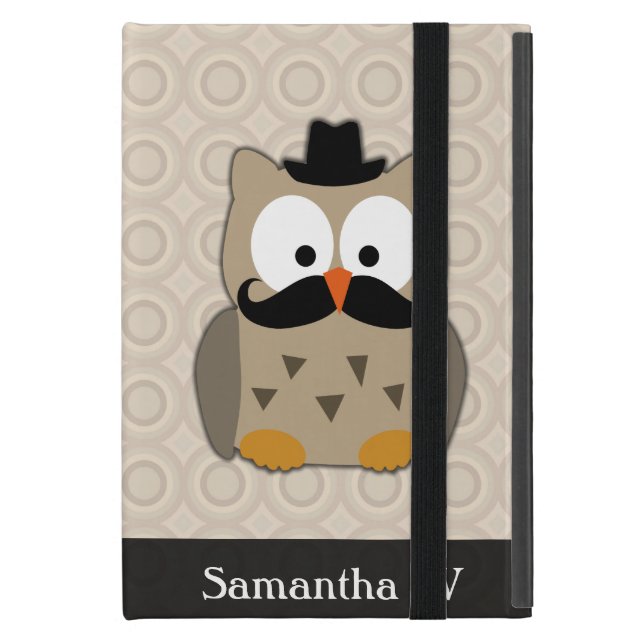 Coque iPad Mini Hibou avec la moustache et le casquette (Devant fermé)
