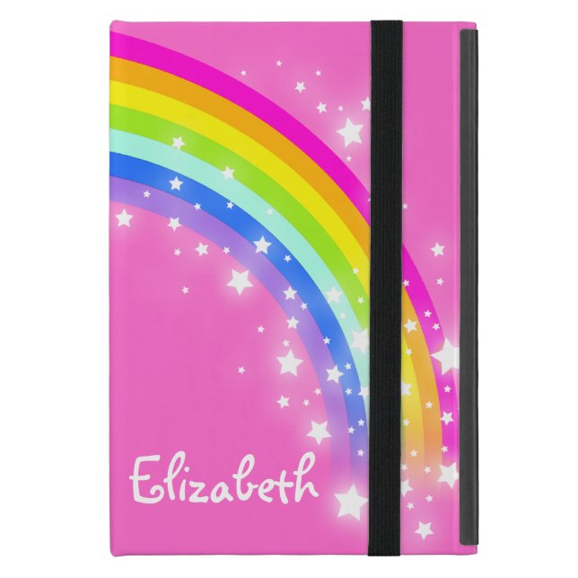 Coque iPad Mini L'arc-en-ciel badine le cas rose nommé de filles (Devant fermé)