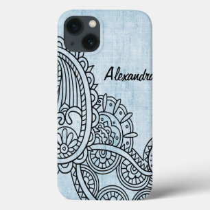 Coque ipad Motif Mehndi Bleu