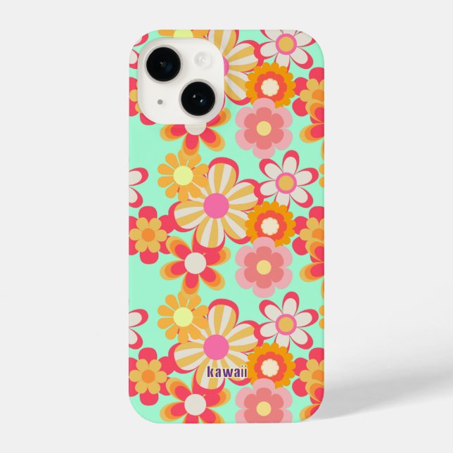 COQUE iPhone レトロかわいいお花デザイン♡ミントグリーン (Verso)