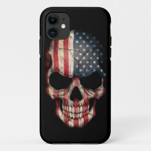 Coque iPhone 11 Crâne de drapeau américain sur le noir