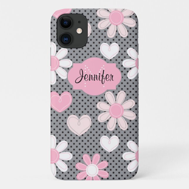 Coque iPhone 11| Daisées| Pois| Coeurs (Dos)