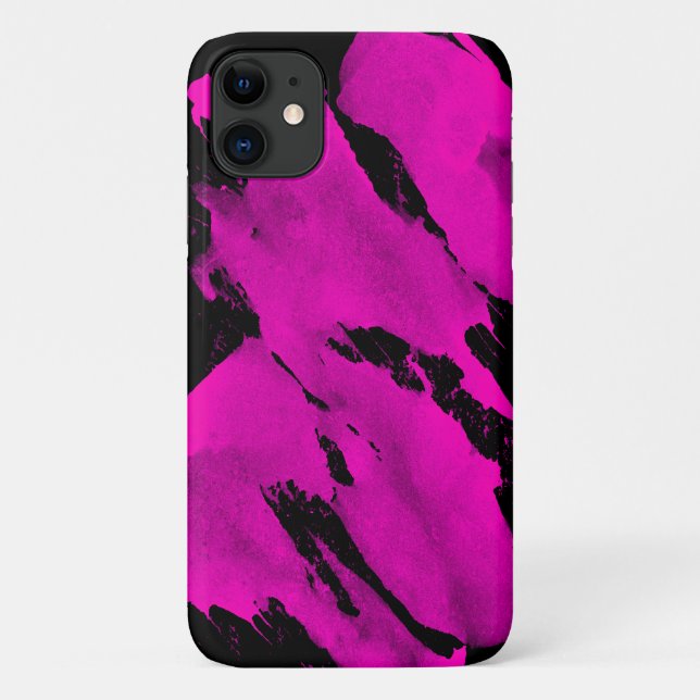 Coque iPhone 11 Noir et Rose Brushy (Dos)
