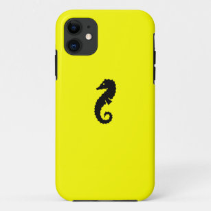 Coque iPhone 11 Ocean Glow_Hippocampe noir sur jaune