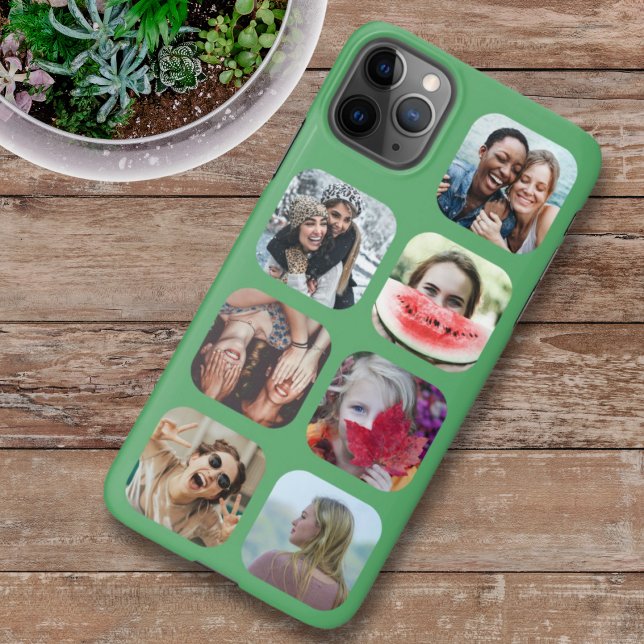 Coque iPhone 11Pro Max 7 Carré Photo Collage Modèle vert coque iphone (Créateur téléchargé)
