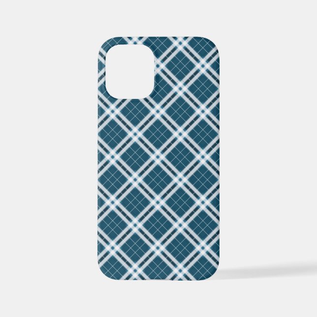 Coque iPhone 12 Mini Tartan en coque iphone bleu et blanc (Verso)