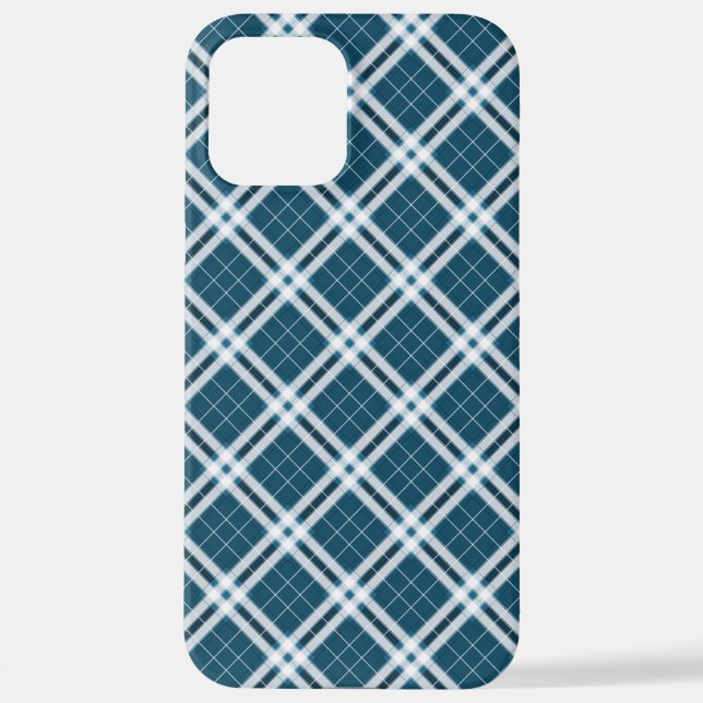 Coque iPhone 12 Pro Max Tartan en coque iphone bleu et blanc (Verso)