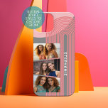 Coque iPhone 15 3 Photo Collage - arche d'art de la ligne de corai<br><div class="desc">Ajoutez 3 photos horizontales et votre nom pour faire un cas de téléphone cool. L'arrière - plan grise a des accents pastel abstraits avec une arche ludique en ligne boho. Une façon amusante de capturer des souvenirs et de les partager avec des amis.</div>