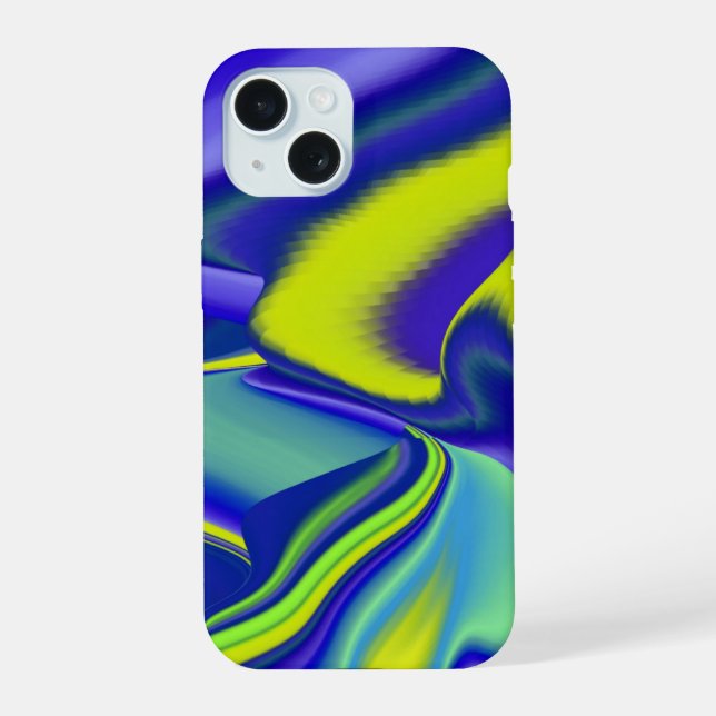 Coque iPhone 15 3D Abstrait en bleu vert violet (Verso)