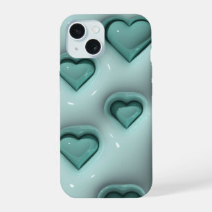 Coque iPhone 15 3D Jelly Pastel Coeur Turquoise Téléphone esthétiq