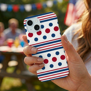 Coque iPhone 15 4 juillet Rouge Blanc & Bleu Patriotique
