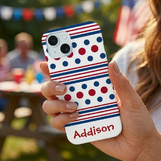 Coque iPhone 15 4 juillet Rouge Blanc & Bleu Patriotique