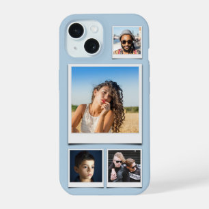 Coque iPhone 15 4 photos en collage bleu poudré