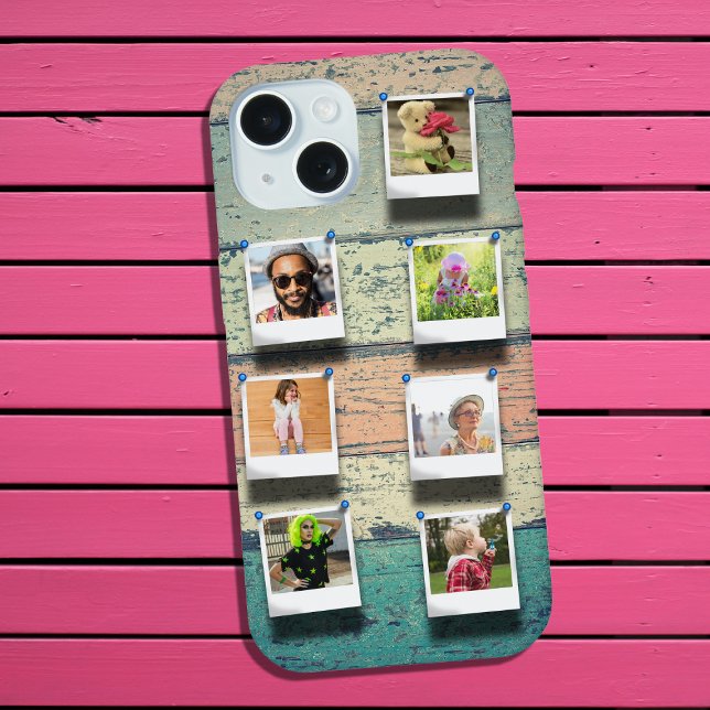 Coque iPhone 15 7 Photo Collage iPhone 15 Planche Rustique (Créateur téléchargé)