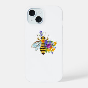 Coque iPhone 15 Abeille à fleurs avec plantes sauvages